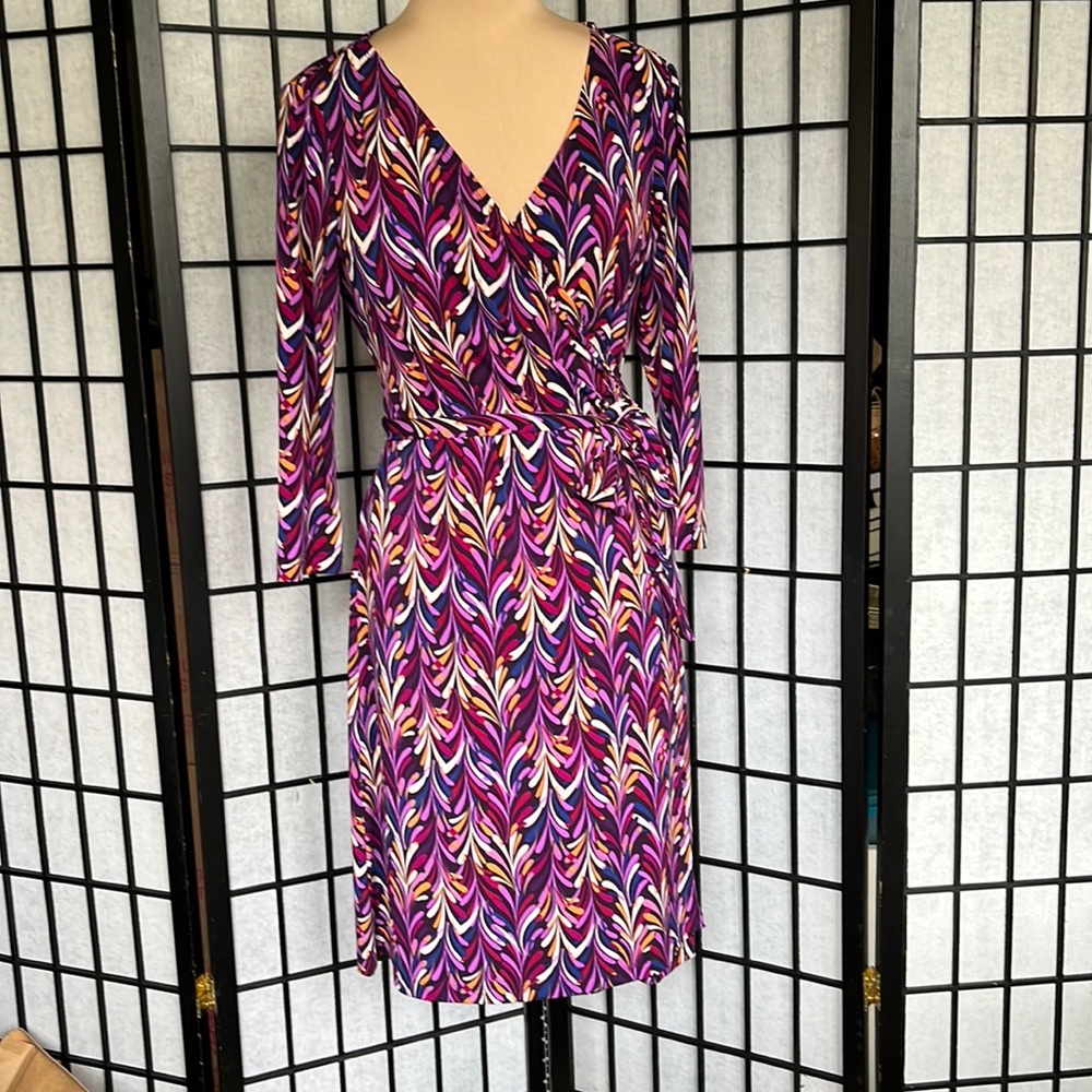 Tahari Full Wrap Multi Color Dress 6